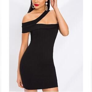 Superdown Black Dress Womens Medium Linda Bodycon Asymmetric Stretch Night Out